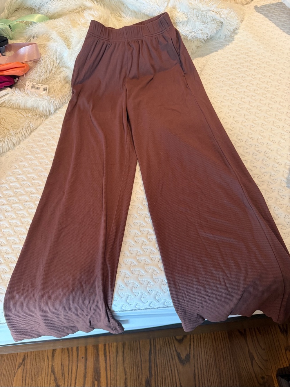 White Fox Boutique Ribbed Wide-Leg Pants in Brick Brown